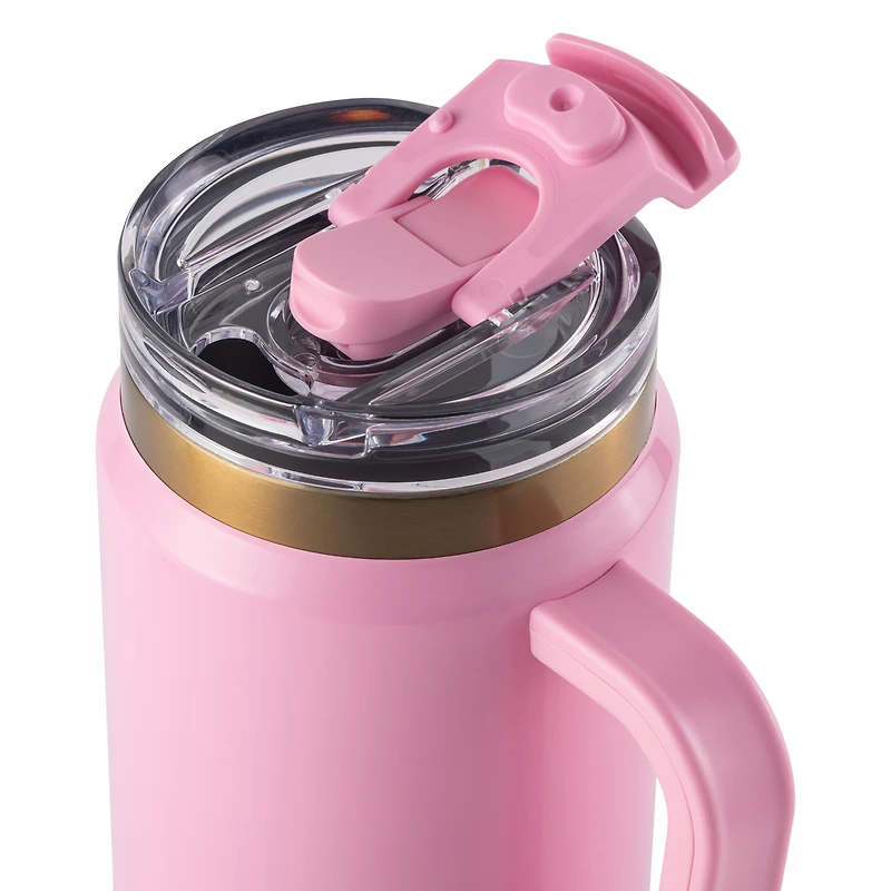 Thyme & Table 26 oz Water Bottle with Straw Lid, Pink with Heart Gold Charm
