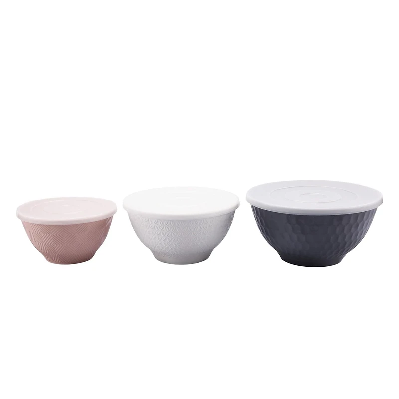 Mainstays 6-Piece Eco-Friendly Plastic Round Serving Bowl Set, Gray/White/Pink
