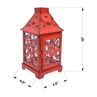 Holiday Time Metal & Glass Lantern, Christmas Decor, Snowflake Design, Red Finish, 10 inch