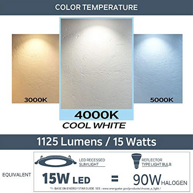 Nadair, 6’’ LED Recessed Ultra Slim Lights, 4000K (cool white), 1-Pack, IC Rated, Dimmable, 15W=90W, 1125 Lumens, Quick Connect System, White Finish / Brushed nickel trim included, Round