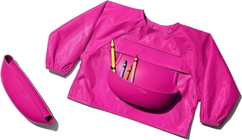 OXO Tot - Sleeved Roll-Up Bib - For Play or Mealtime - Baby and Toddler 9 Months + - Pink
