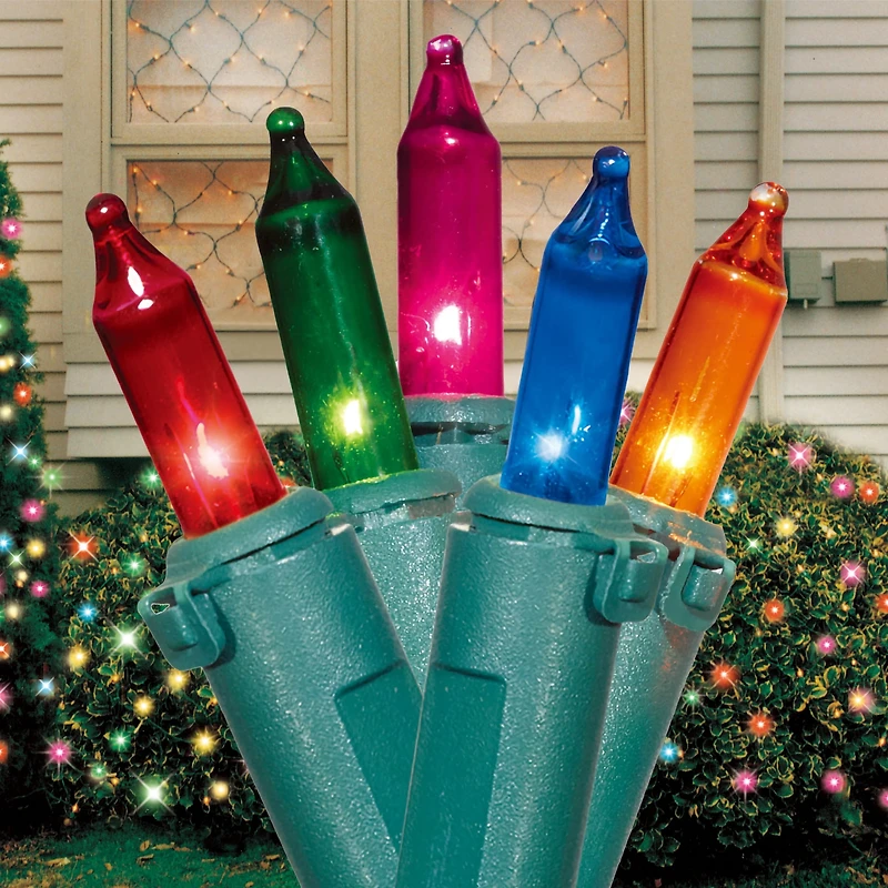 Mini guirlandes de Noël lumineuses dotées de 100 ampoules à incandescence, multicolores, avec fil vert, de 19,2 pieds, Holiday Time Espace entre les ampoules de 3,25 po (8,2 cm)