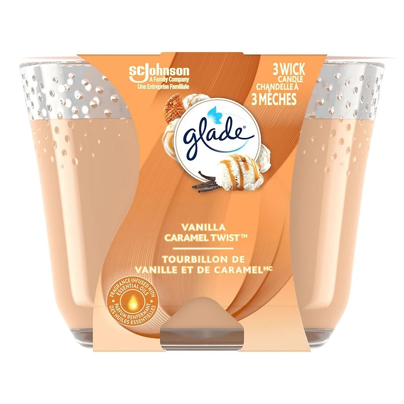 Glade® Scented Candle Air Freshener, Vanilla Caramel Twist, 3-Wick Candle