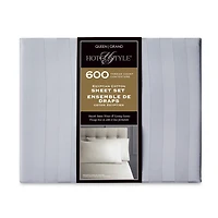 Ensemble de draps pour lit adulte en coton égyptien gris rayures 600 contexture, 4 pièces, hotel style, grand lit - Poche profonde Ensemble de draps grand lit