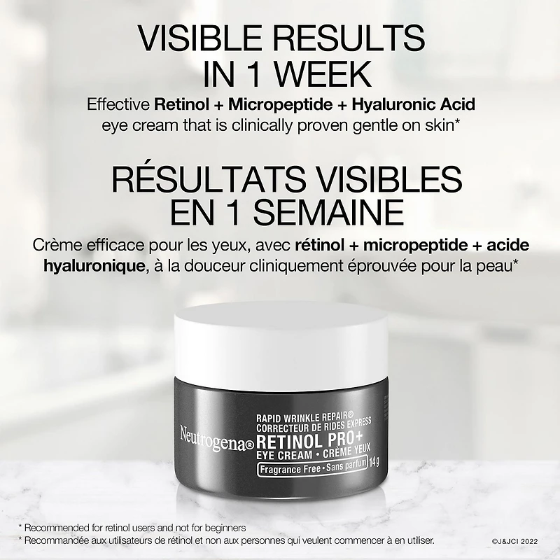 Crème yeux Neutrogena Correcteur de rides express Retinol Pro+, hydratant à base de micropeptide, cible les rides et les cernes autour des yeux 14g