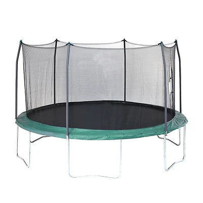 SKYWALKER TRAMPOLINES 15 FT, Round, Green Outdoor Trampoline for Kids with Safety Enclosure Net and Spring Pad, ASTM Approval, Rust Resistant