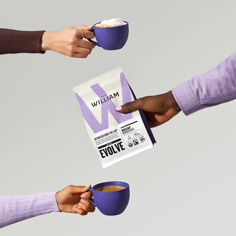 Café William Coffee Organic Fair-Trade EVOLVE Decaf Medium Roast Whole Bean Blend 300 G, ORG FT WHBN DECAF 300G