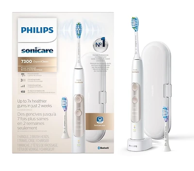 Philips Sonicare ExpertClean 7300 Brosse à Dents Électrique avec Bluetooth & Étui de Transport, HX9610/16, Blanc Élimine jusqu'à 10 fois plus de plaque