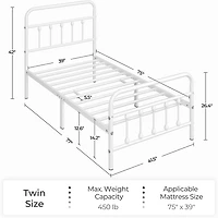 Fullfurnique Lit de plateforme métallique avec tête et pied de lit hauts pour adultes, Twin, Blanc