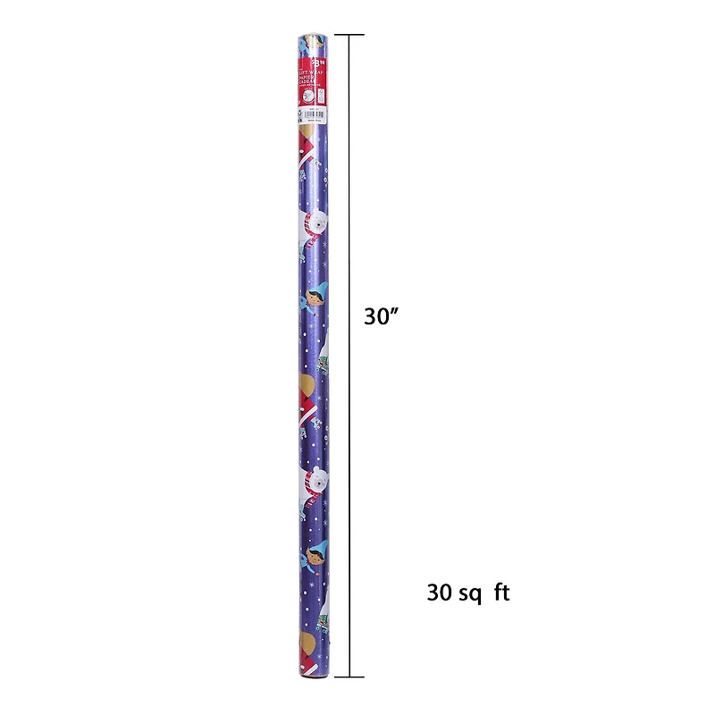 Holiday Time Christmas Gift Wrapping Foil Paper Roll, Santa with Characters