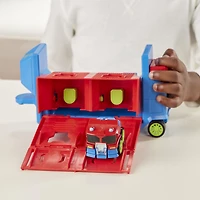 Playskool Heroes Transformers Rescue Bots Academy Flip Racers - Figurine Optimus Prime Remorque-propulseur