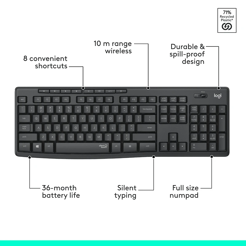 Ensemble sliencieux clavier et souris sans fil Logitech MK295 - Graphite MK295