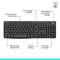 Ensemble sliencieux clavier et souris sans fil Logitech MK295 - Graphite MK295