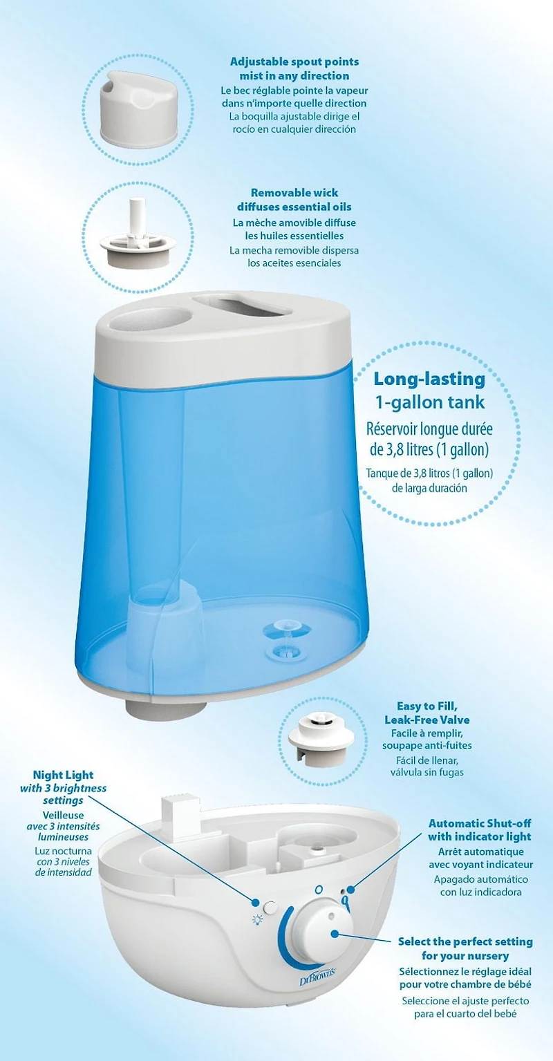 Dr. Brown’s™ Ultrasonic Cool Mist Humidifier with Nightlight, 1 gallon (3.8 litre) tank