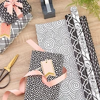 Hallmark All Occasion Reversible Wrapping Paper Bundle - Black and White Flowers and Dots (3-Pack: 75 sq. ft. ttl.)