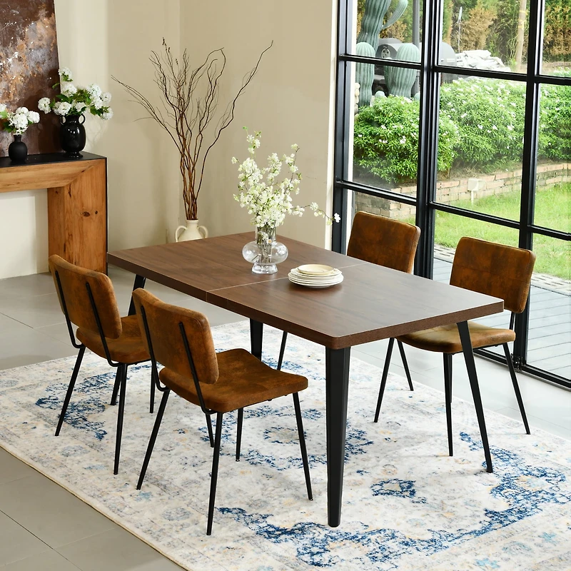 Homy Casa 5 Pieces Modern Dining Set with Faux Suede Chairs - Faux Walnut Table