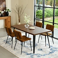 Homy Casa 5 Pieces Modern Dining Set with Faux Suede Chairs - Faux Walnut Table