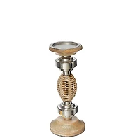Oval Raffia Metal Pillar Candlestick 11.25"