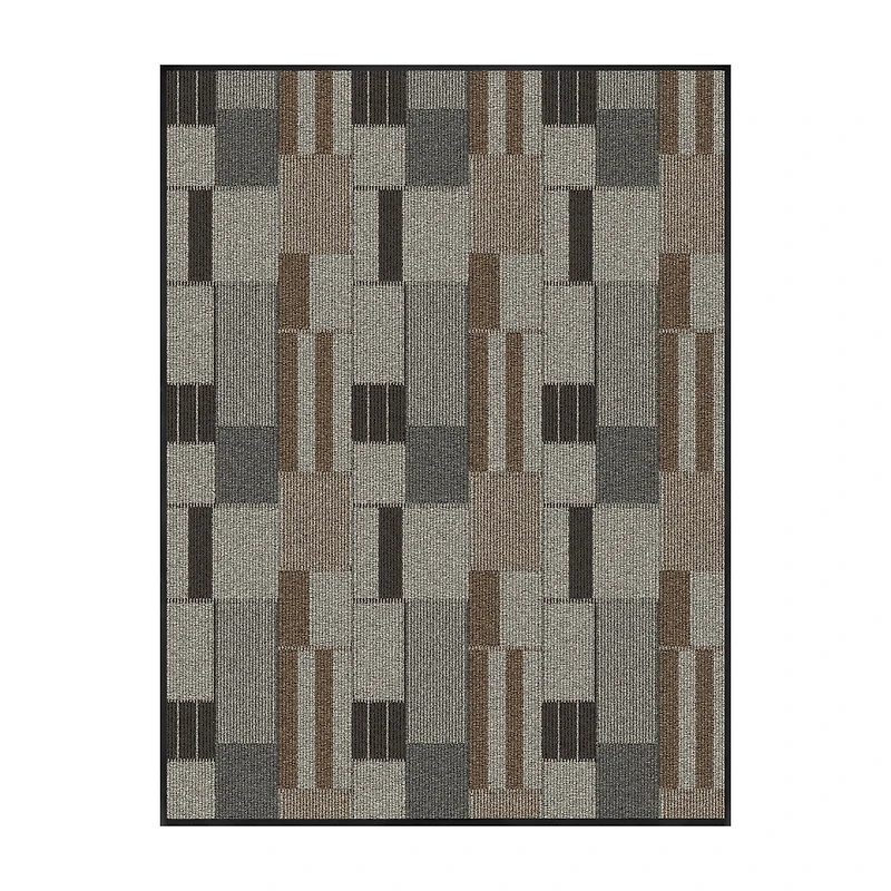 Mainstays Indoor/Outdoor Modern Geometric Block Utility Area Rug, Taupe Grey and Brown, 3' x 4', Vinyl Backing, Easy to Clean