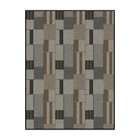Mainstays Indoor/Outdoor Modern Geometric Block Utility Area Rug, Taupe Grey and Brown, 3' x 4', Vinyl Backing, Easy to Clean