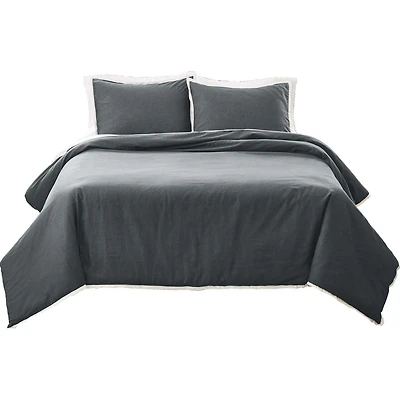 Better Homes & Gardens 3-Piece Soot Grey Linen Duvet Set, Adult King, Corner & side interior ties. Hidden Button Closure. Envelope Closure on Shams.