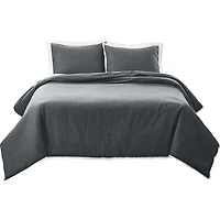 Better Homes & Gardens 3-Piece Soot Grey Linen Duvet Set, Adult King, Corner & side interior ties. Hidden Button Closure. Envelope Closure on Shams.