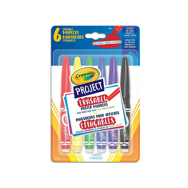 Crayola Project Erasable Poster Markers, 6 Count, Bold colours that you can erase