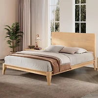 Noble House Lit de plate-forme en bambou complet du milieu du siècle, Support en métal de latte de bois 12" aucun ressort de boîte nécessaire, naturel