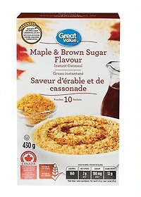 Great Value Gruau Instantané Saveur d'Érable et de Cassonade