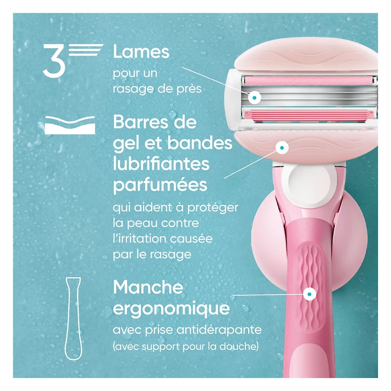 Venus Comfortglide Women's Razor White Tea Scented with Reusable Razor Handle, 2 Razor Blade Refills and Shower Holder, 1CT