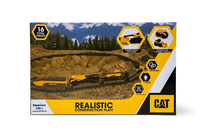 Little Machines Power Tracks Battery Operated Train Set, Engine with Working Headlight, 3 Rail Cars, Working Crane, Appropriate Ages 3 Years and up