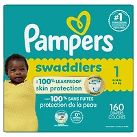 Pampers Swaddlers Couches, Taille 1 (8-14 lbs), Absorbantes, Garde Bébé au Sec et Confortable, Couche Jetable pour Bébé Sécuritaire pour la Peau