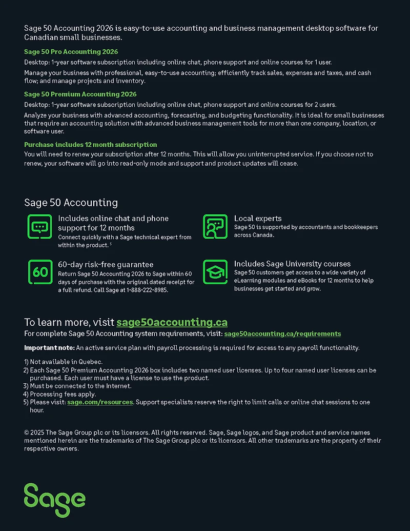 Sage 50 Premium Accounting 2026 - 1 Year Subscription [Digital Download]