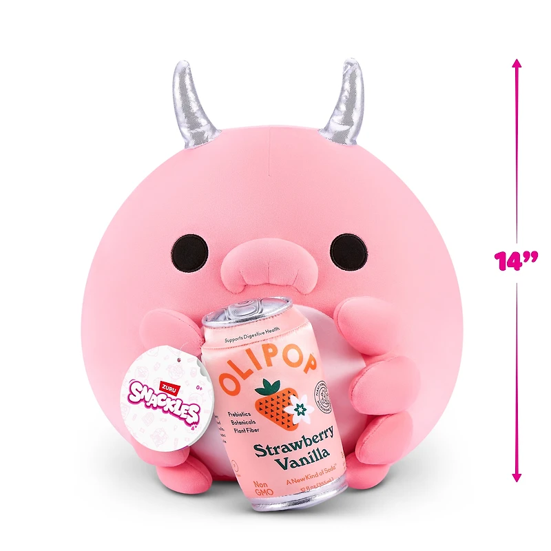 Snackles Peluche série 3 14 pouces sous licence de ZURU (Deap Sea Pig w/Olipop Strawberry Vanilla Soda) de ZURU, Peluche avec licence accessoires Snack Brand