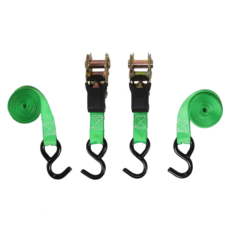 6' 1500 lb Padded Ratchet Tie Down 2 Pk Green