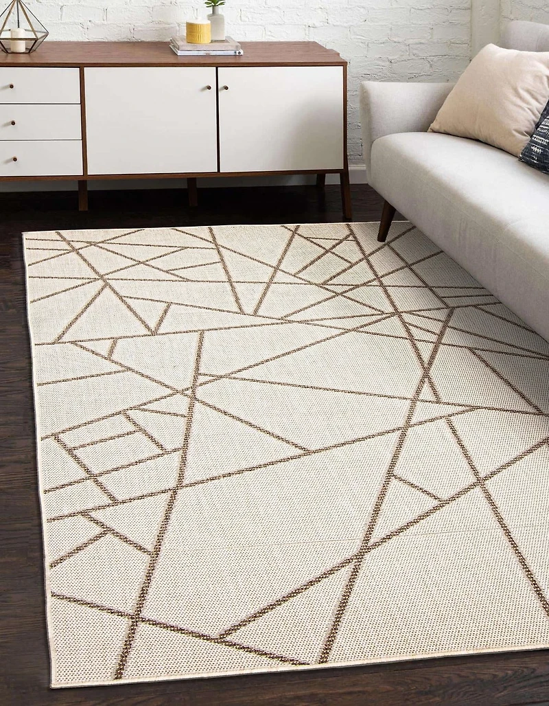 ECARPET Indoor Outdoor Area Rug for Patio, Deck, Living Room Sisal Abstract Collection