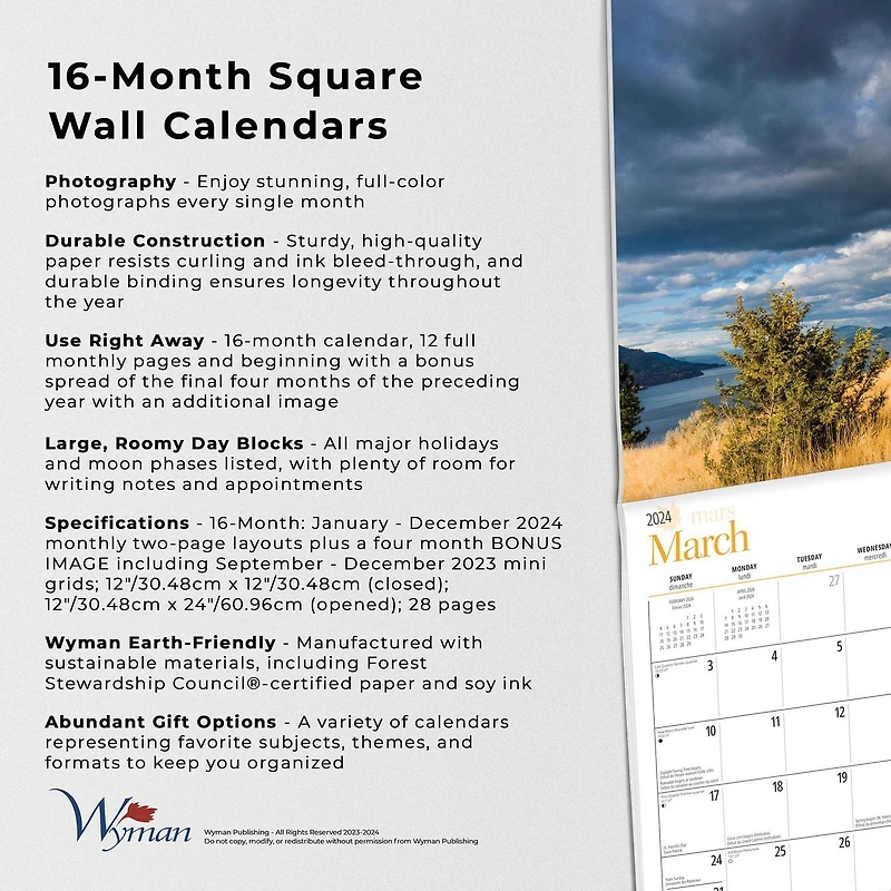 Wyman Publishing Okanagan Valley 2024 12x24 Inch Square Wall Calendar, 9781525611599