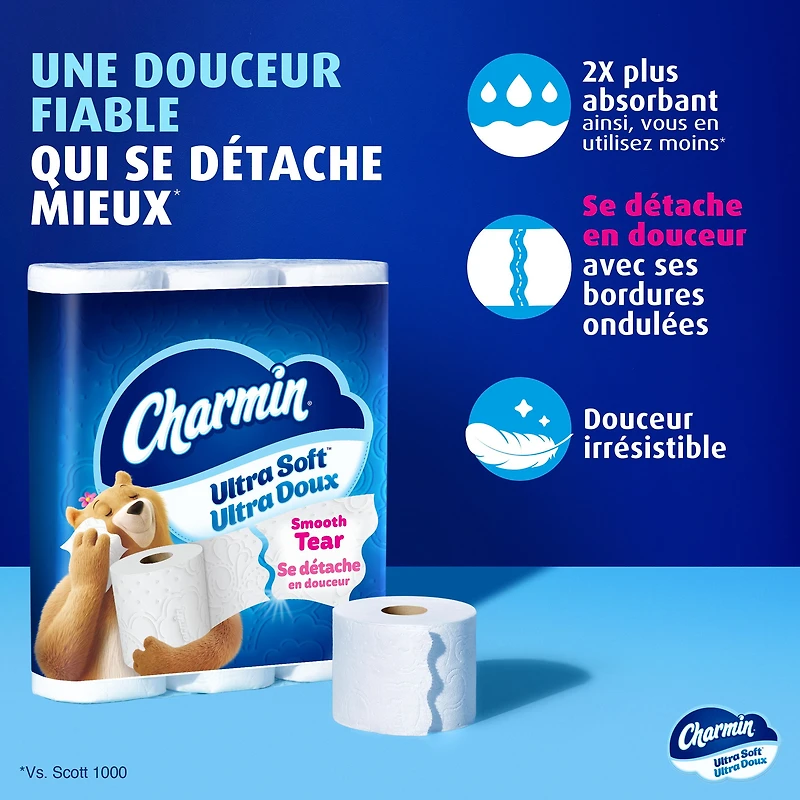 Papier hygiénique Charmin Ultra Doux, 30 rouleaux triples = 90 rouleaux réguliers, papier hygiénique à 2 épaisseurs 30 Unité