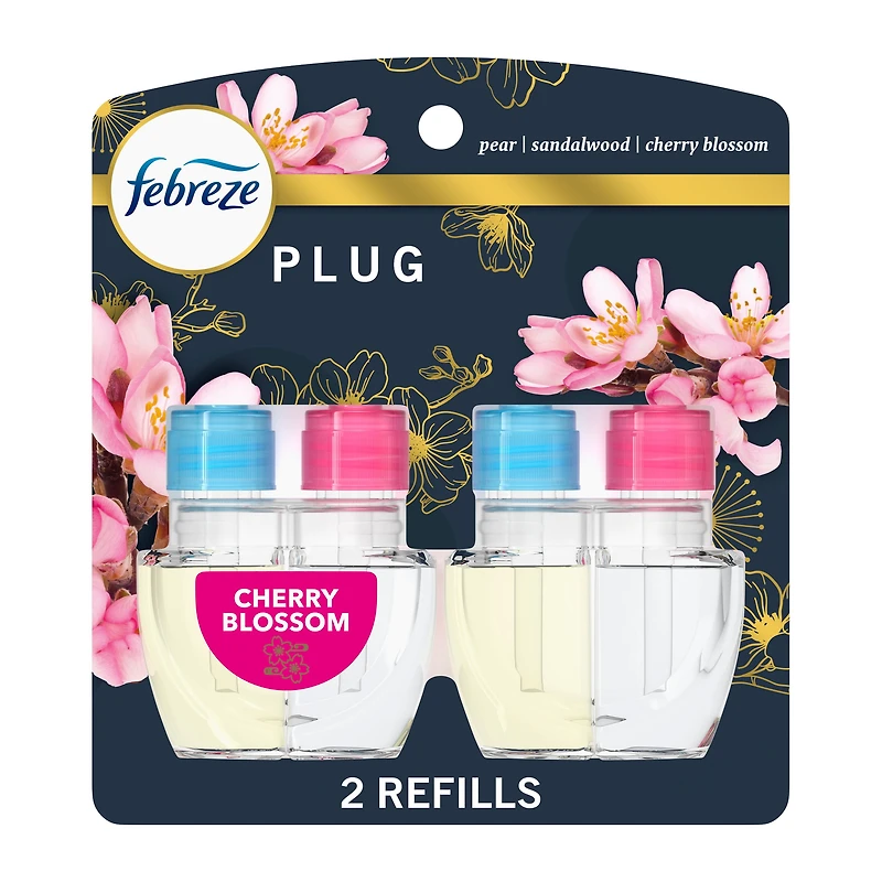 Febreze Désodorisant à Brancher, Recharge d'Huile Parfumée Anti-Odeurs, Fleur de Cerisier 2 Recharges