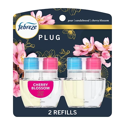 Febreze Désodorisant à Brancher, Recharge d'Huile Parfumée Anti-Odeurs, Fleur de Cerisier 2 Recharges
