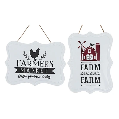 IH Casa Decor Hanging Metal Sign Farm Sweet Farm/Farmer'S Market Asstd - Set of 2