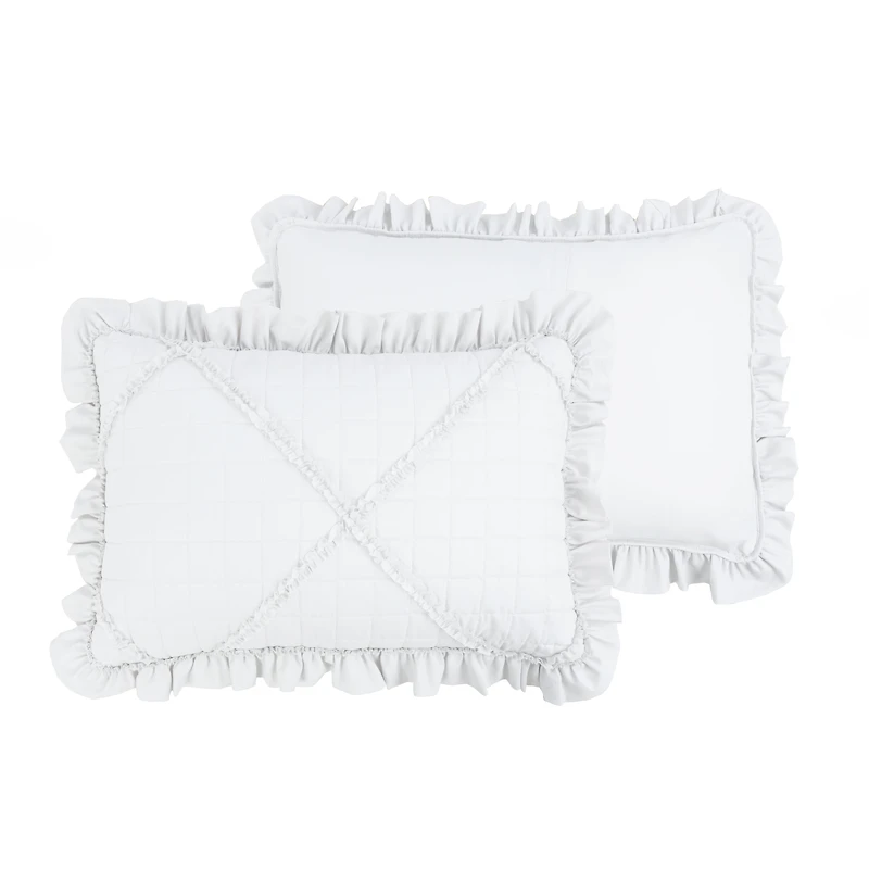 Marina Decoration Lush Ruffled Textured Shabby Chic Stitching Coverlet Bedspread Ultra Soft Solid Summer Embroidered Quilt Set with Quilted Shams