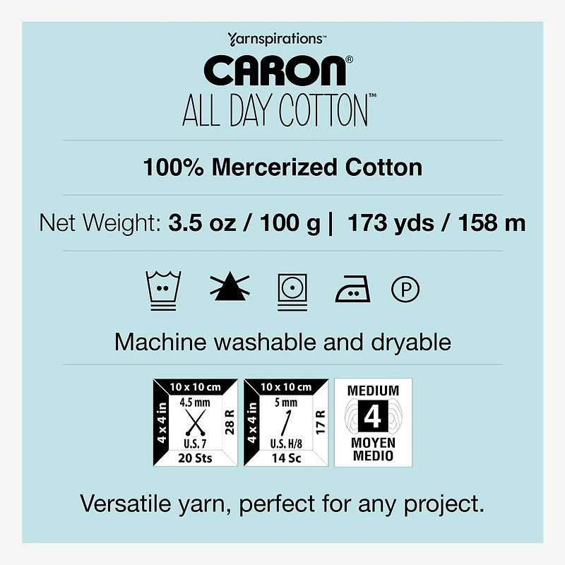 Caron® All Day Cotton™ #4 Moyen Coton Fil, 3.5oz/100g 173 Yards