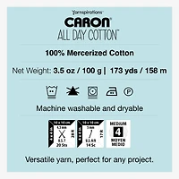 Caron® All Day Cotton™ #4 Moyen Coton Fil, 3.5oz/100g 173 Yards