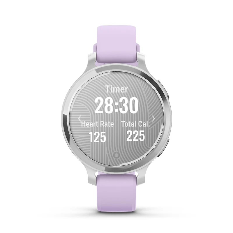 Garmin Lily 2 Active Smartwatch and Fitness Tracker - Silver with Purple Jasmine Silicone Band