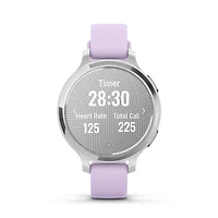 Garmin Lily 2 Active Smartwatch and Fitness Tracker - Silver with Purple Jasmine Silicone Band