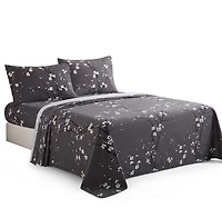 Literie toutes saisons en percale de coton à fibres longues, 600 fils au pouce carré, motif floral gris, motif de fleurs de prunier