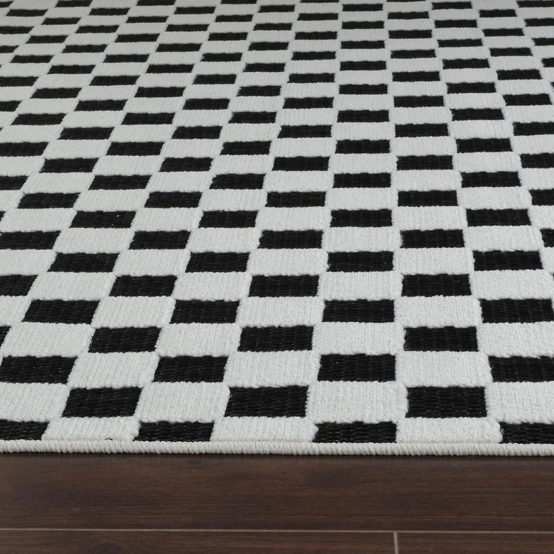 Tapis d'interieur et d'exterieur a carreaux Rug Branch Maise, noir et blanc, moderne - Entree, couloir, salle de bain et cuisine