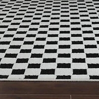 Tapis d'interieur et d'exterieur a carreaux Rug Branch Maise, noir et blanc, moderne - Entree, couloir, salle de bain et cuisine