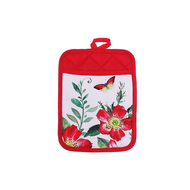 IH Casa Decor Pot Holder With Pocket Fiery Red Floral - Set of 6